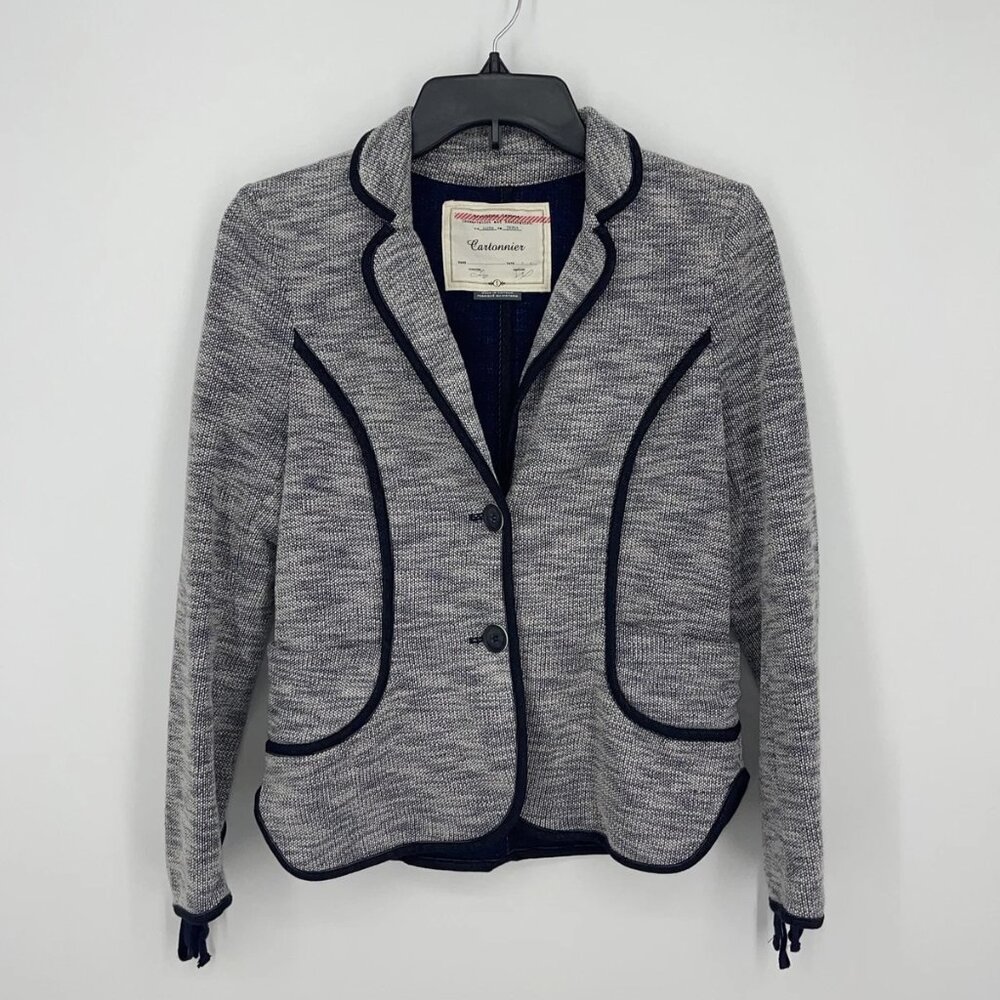 Anthropologie Cartonnier Grey Black Trim Blazer Jacket